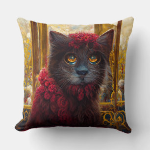 The Palace Cat in Regal Red Throw Pillow