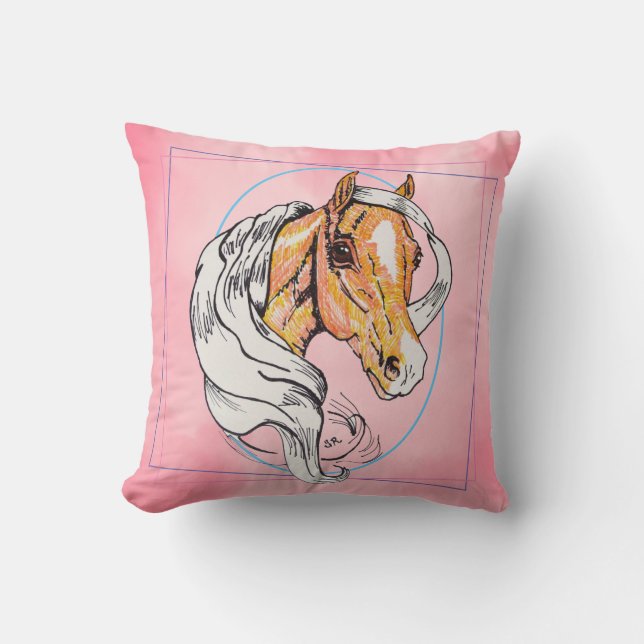 The Palomino (pink clouds) Throw Pillow (Front)
