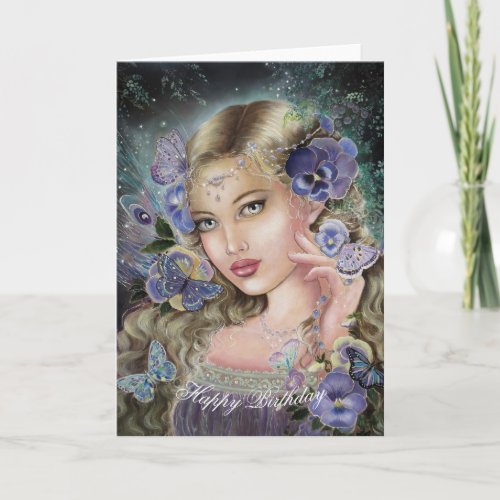 The pansy fairy birthday greeting card