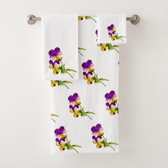 'The Pansy Party' on a Bathroom Towel Set (I) (Insitu)