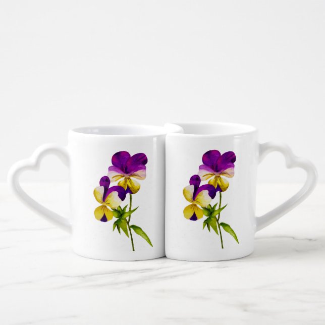 'The Pansy Party' on a Lovers' Mug Set - (I) (Front Nesting)