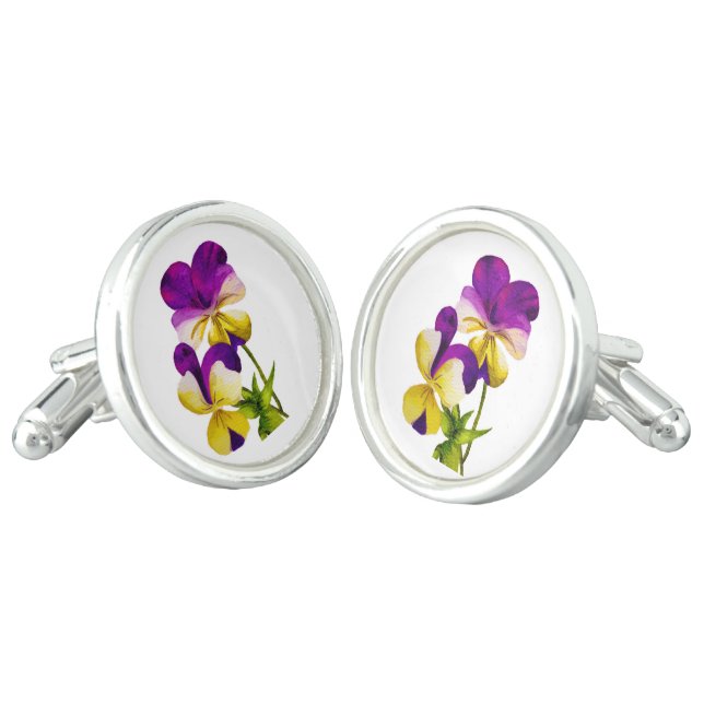 'The Pansy Party' on a Pair of Cufflinks (I) (Angled)