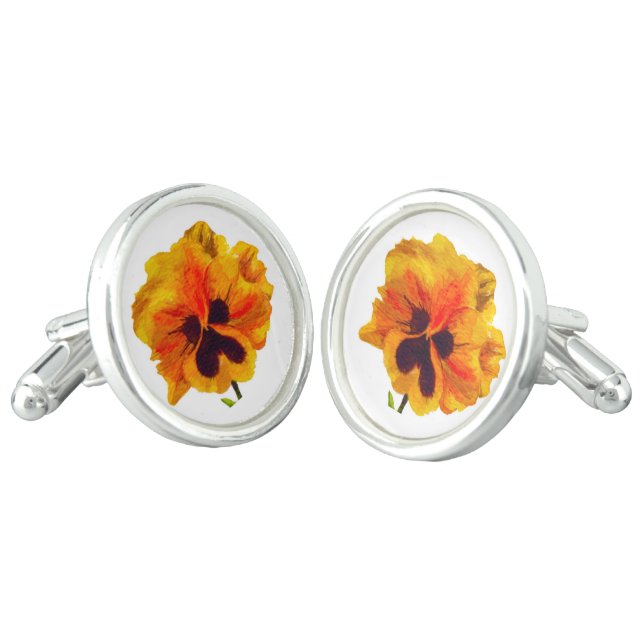 'The Pansy Party' on a Pair of Cufflinks (II) (Angled)