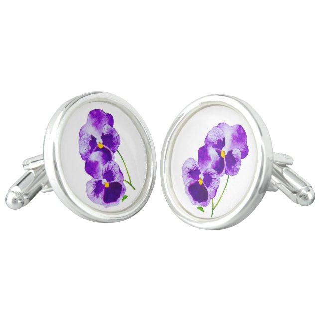 'The Pansy Party' on a Pair of Cufflinks (III) (Angled)