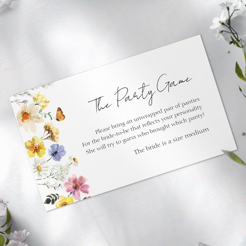 The Panty Game  Wildflower Boho Bridal Shower Enclosure Card