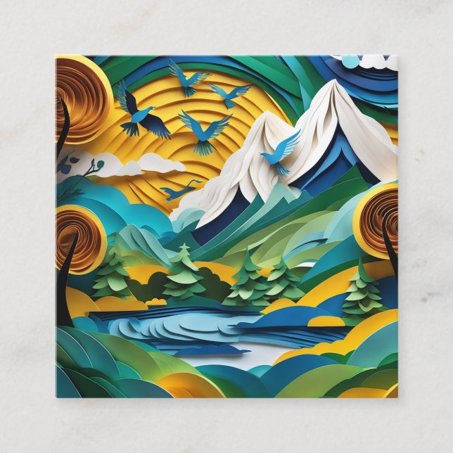 The paper cut mountain scene is beautiful with the square business card (Front)