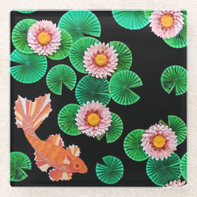 The Paper Koi Pond Glass Coaster (Front)