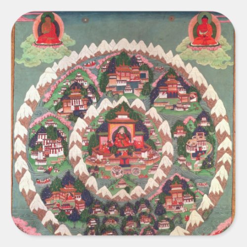 The Paradise of Shambhala Tibetan Banner Square Sticker