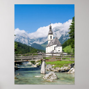 The parish church of Ramsau in Bavaria, Germany Poster