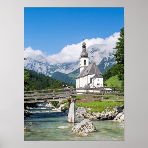 The parish church of Ramsau in Bavaria Germany Poster