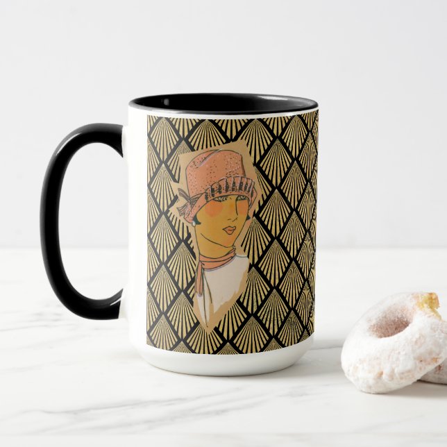 The Parisian Flapper & Gold Art Deco Pattern Mug (With Donut)