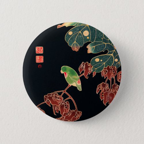 The Paroquet Colorful Bird Japanese illustration Button