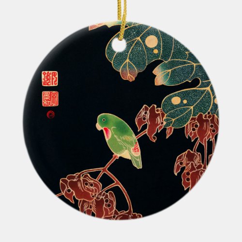 The Paroquet Colorful Bird Japanese illustration Ceramic Ornament