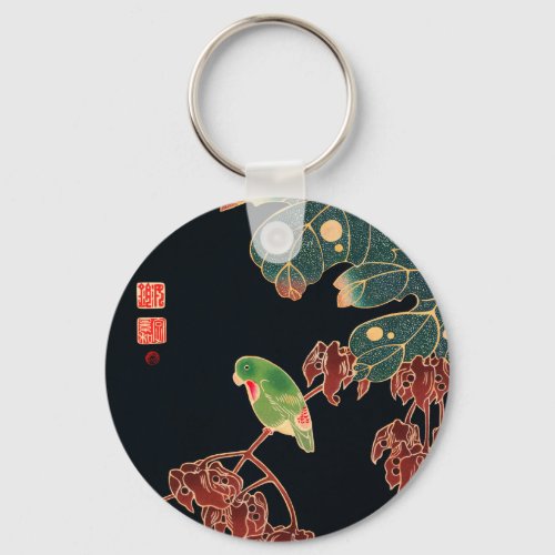 The Paroquet Colorful Bird Japanese illustration Keychain