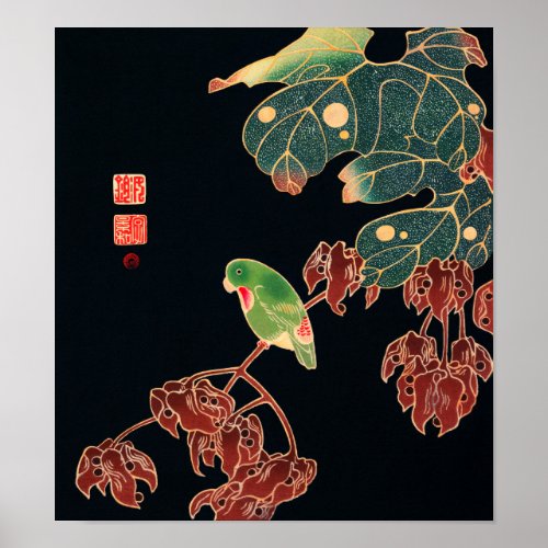 The Paroquet Colorful Bird Japanese illustration Poster