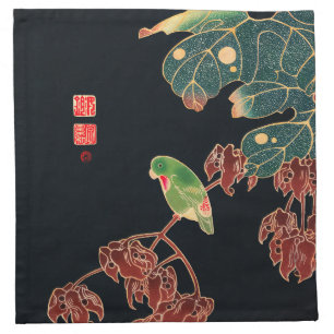 The Paroquet Vintage Bird Japanese Woodblock Print Cloth Napkin