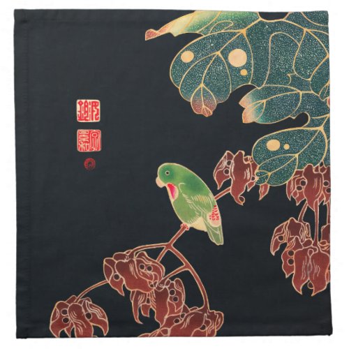 The Paroquet Vintage Bird Japanese Woodblock Print Cloth Napkin