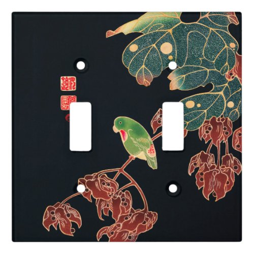 The Paroquet Vintage Bird Japanese Woodblock Print Light Switch Cover