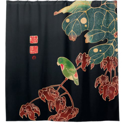 The Paroquet Vintage Bird Japanese Woodblock Print Shower Curtain