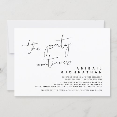 The Party Continues Modern Wedding Elopement Invitation