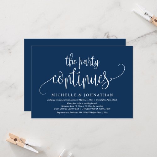 The Party Continues Wedding Elopement Celebration Invitation