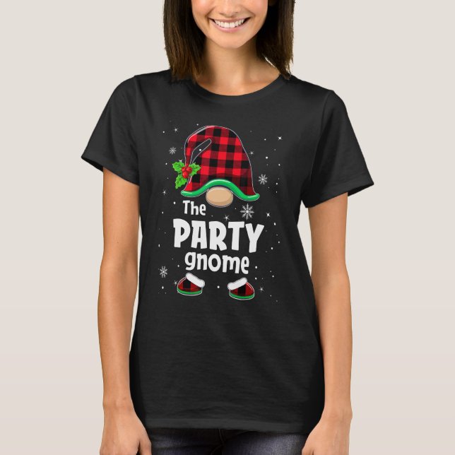 The Party Gnome Buffalo Plaid Christmas Matching F T-Shirt (Front)