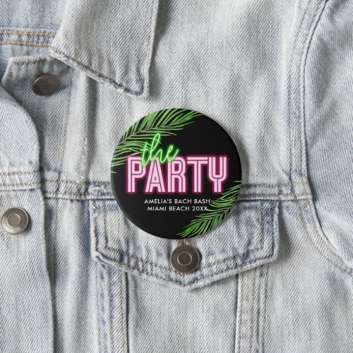 The Party Green  Pink Tropical Bach Button