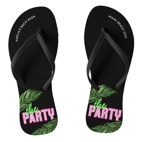 The Party Green  Pink Tropical Bach Flip Flops