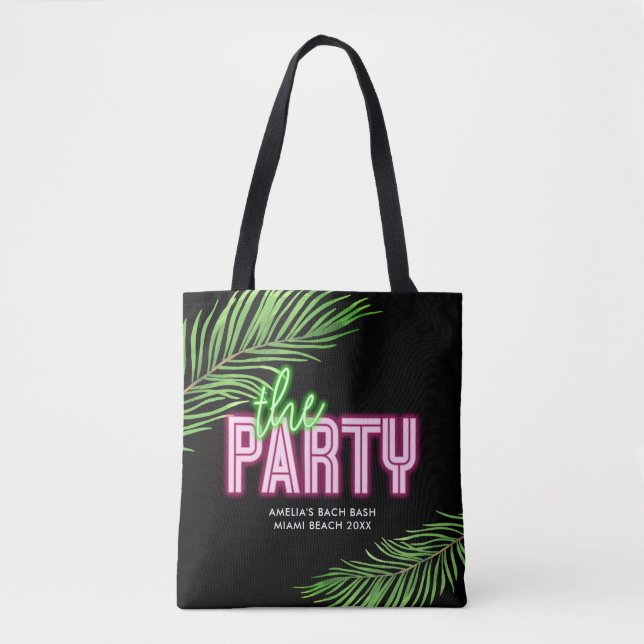 The Party Green & Pink Tropical Bach Tote Bag (Front)