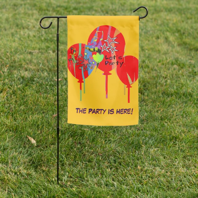 The Party Is Here Yellow    Garden Flag (In SItu)