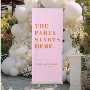 The Party Stars Here! Bold Font Wedding Welcome Retractable Banner