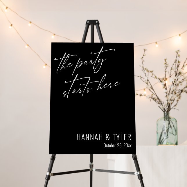 The Party Starts Here Simple Elegant Simple Black Foam Board (In Situ (Stand))