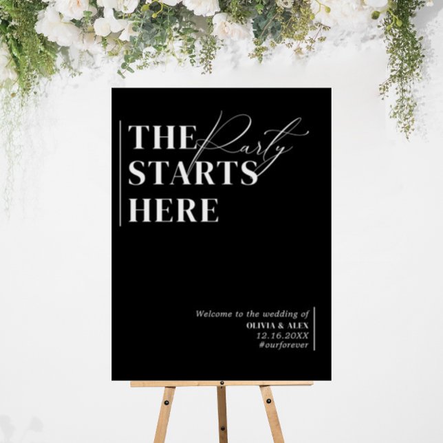 The Party Starts Here Wedding Welcome Modern Scrip Foam Board (Creator Uploaded)