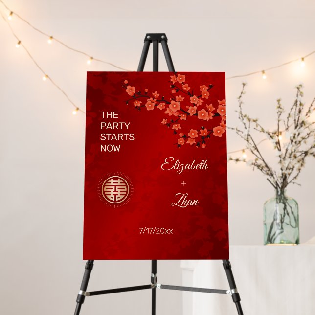 "The party starts now" Chinese Wedding Reception Foam Board (In Situ (Stand))