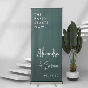 The Party Starts Now Wedding Sign Forest Green