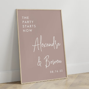The Party Starts Now Wedding Sign   Rose Taupe