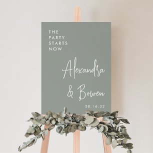 The Party Starts Now Wedding Sign Sage Green