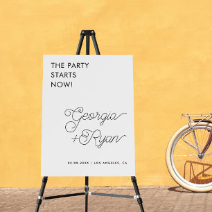 The Party Starts Now Whimsical Retro Wedding Sign