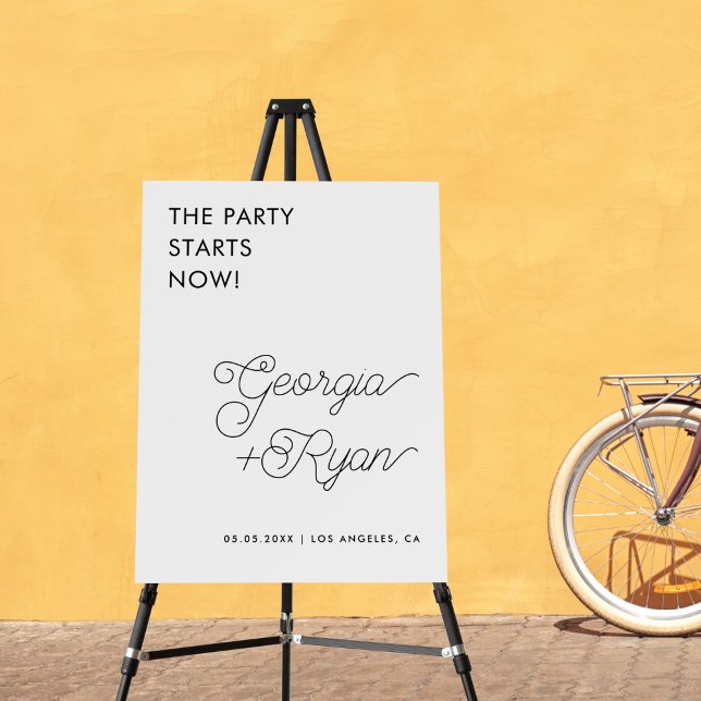 The Party Starts Now Whimsical Retro Wedding Sign (Creator Uploaded)