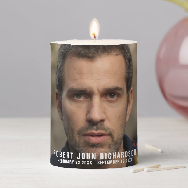 The passing of a legend photo memorial dark red pillar candle (In Situ)