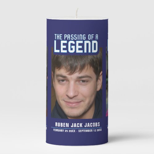The passing of a legend three photos memorial blue pillar candle