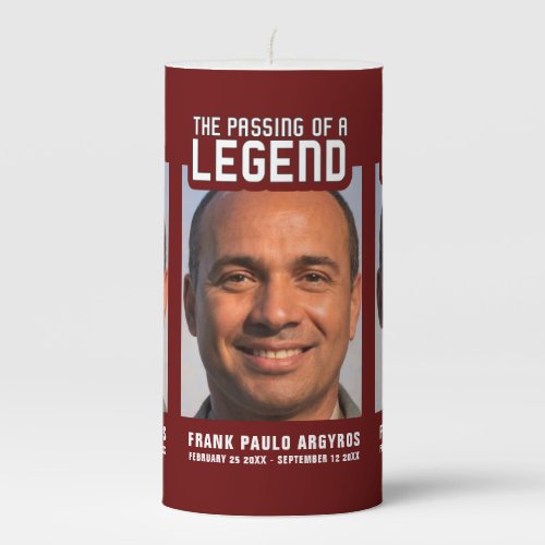 The passing of a legend three photos memorial red pillar candle