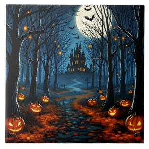 The path of the haunted forest - Halloween Ceramic Tile