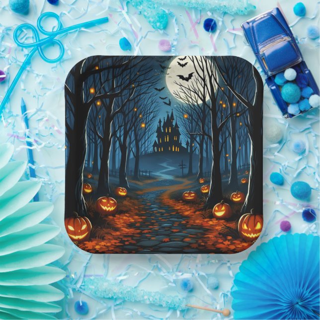 The path of the haunted forest - Halloween Paper Plates (Party)