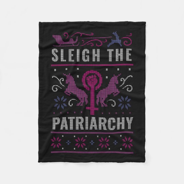 The Patriarchy Feminist Ugly Christmas Sweater  Fleece Blanket (Front)