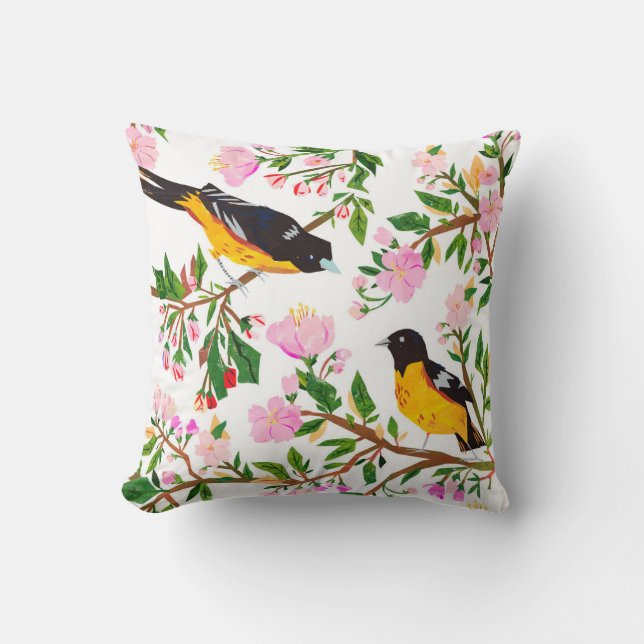 The pattern is with birds and flowers. It is creat Throw Pillow (Front)