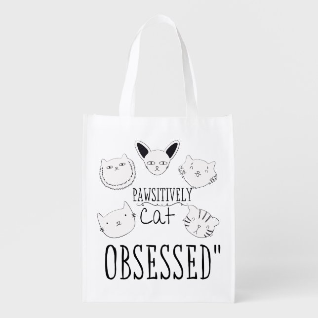 The "Pawsitively Cat Obsessed" Grocery Bag (Front)
