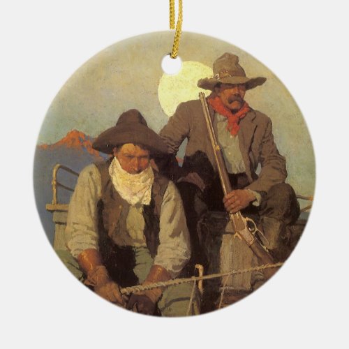 The Pay Stage by NC Wyeth Vintage Cowboys Ceramic Ornament