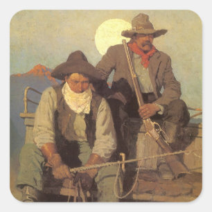 The Pay Stage by NC Wyeth, Vintage Cowboys Square Sticker