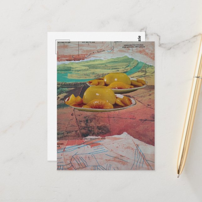 The Peach Mountains Surreal Collage Postcard (Front/Back In Situ)